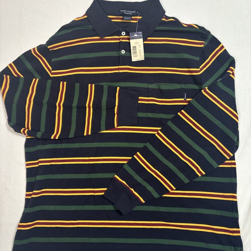 Daniel Cremieux Striped Mens XL long Sleeve Rugby Polo Shirt Green Blue Orange